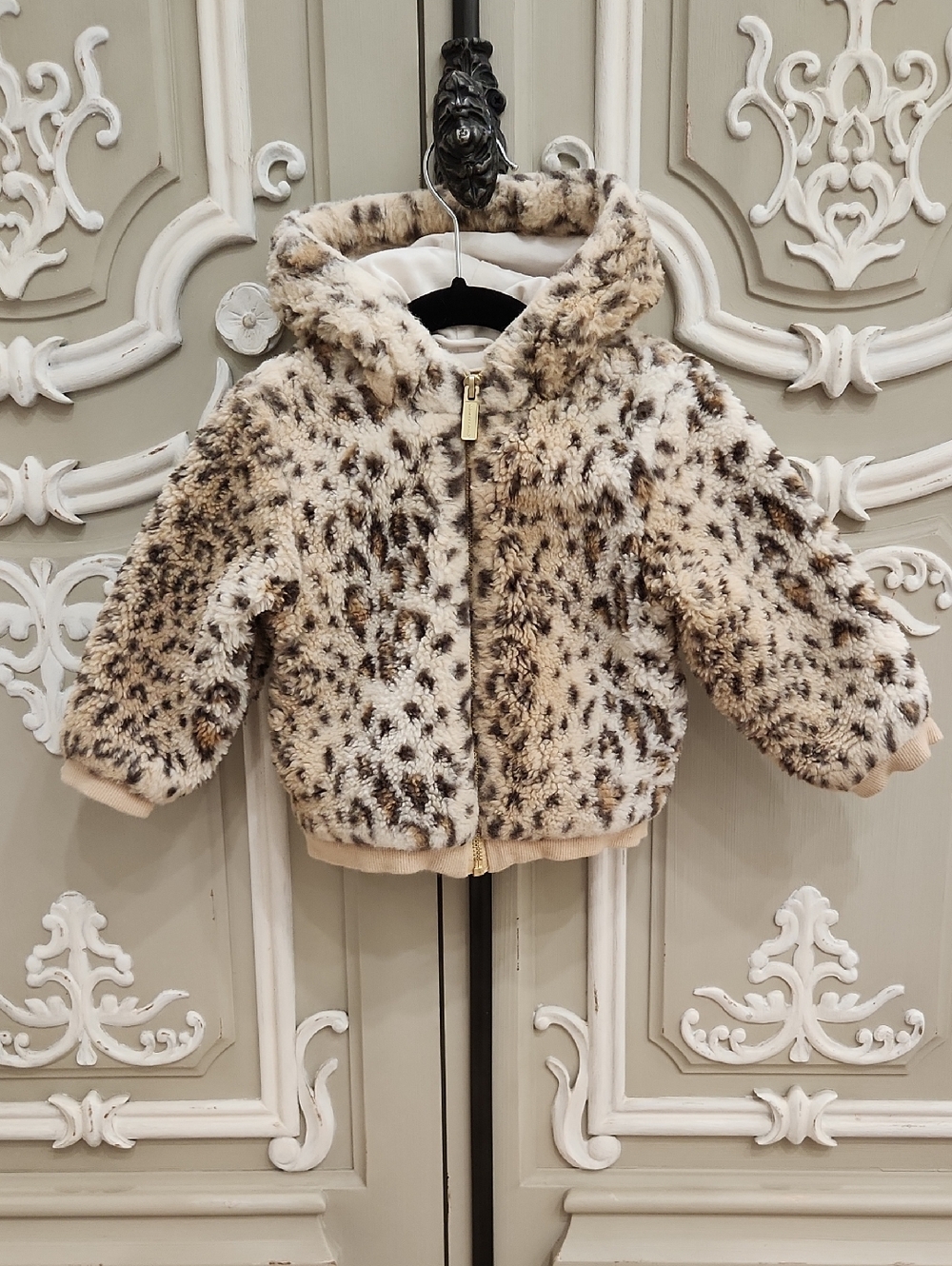 Country Road Baby Girl Faux Fur Leopard Hooded Jacket Size 12 - 18 Months